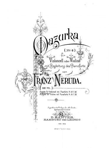 Neruda - Mazurka No. 6 für Violoncell mit Pianoforte, Op. 70 - Score