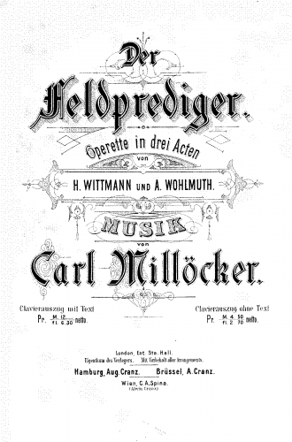 Millöcker - Der Feldprediger - Vocal Score - Score
