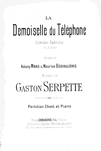 Serpette - La demoiselle du téléphone - Vocal Score - Score