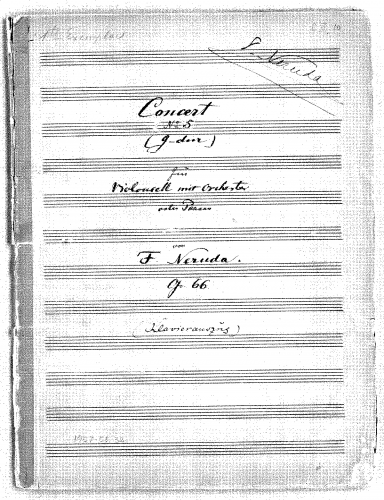 Neruda - Concert No. 5 in G-dur für Violoncell, Op. 66 - For Cello and Piano - Score