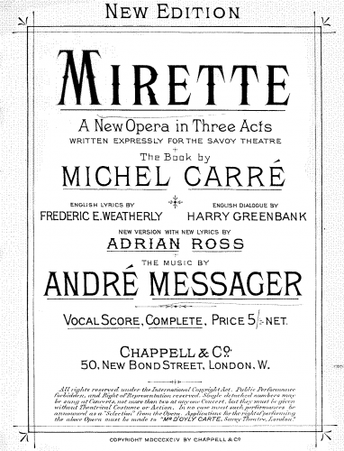 Messager - Mirette - Vocal Score English - Score