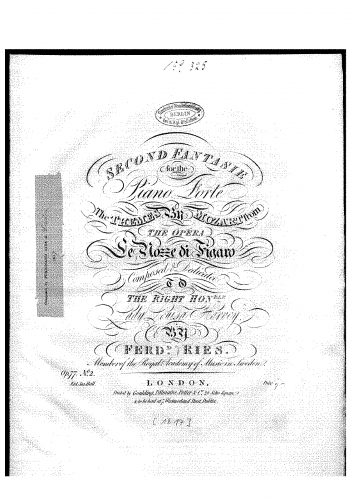 Ries - 2 Fantasies on Themes from 'Le Nozze di Figaro' - Score