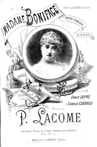 Lacôme d'Estalenx - Madame Boniface - Vocal Score - Score