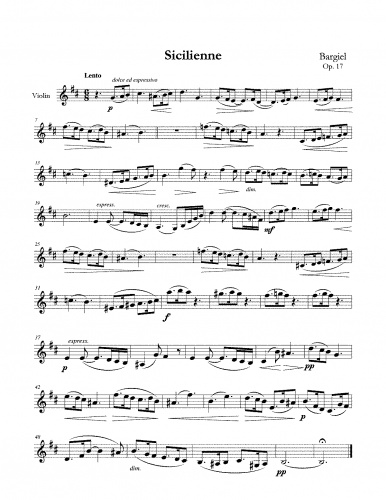 Bargiel - Suite for Violin and Piano - Scores and Parts No. 2. Sicilienne - Violin part