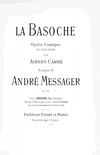 Messager - La Basoche - Vocal Score - Score