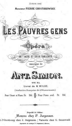 Simon - Les pauvres gens, Op. 51 - Vocal Score - Score