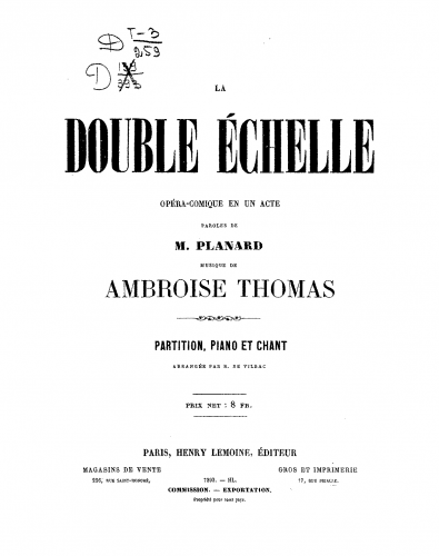 Thomas - La double echelle - Vocal Score - Score