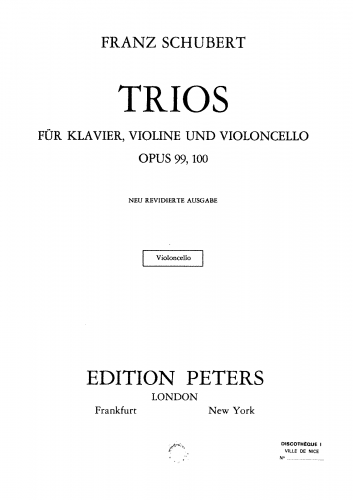 Schubert - Trio in B-flat major - Scores and Parts - Cello