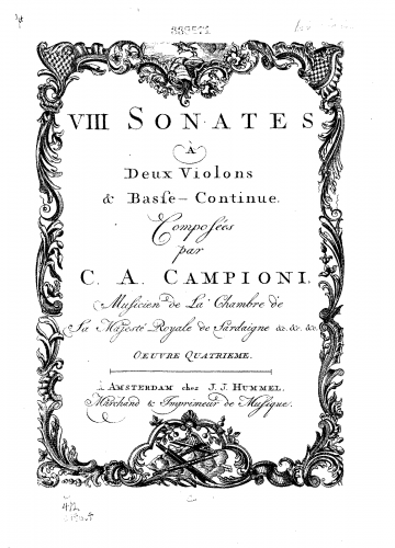Campioni - 8 sonates a deux flutes traversieres et basse - Violin 1