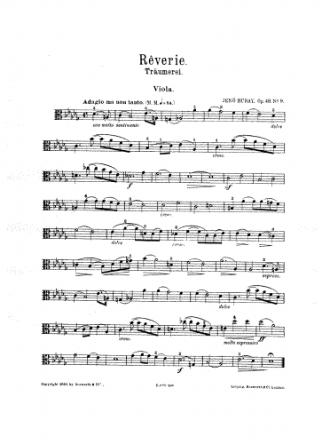 Hubay - Mosaïque - No. 9. Rêverie (Träumerei) For Viola and Piano - Viola part