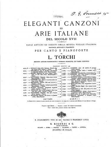 Supriani - Potra lasciare il rio - Arrangements and transcriptions For voice and piano (Torchi) - Score