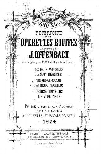 Offenbach - Les deux aveugles - For Piano solo (Roques) - Score