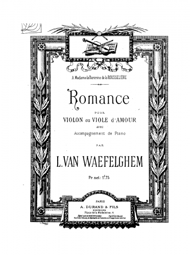 Waefelghem - Romance - Piano Score, Violin Part, Viola d'Amore Part