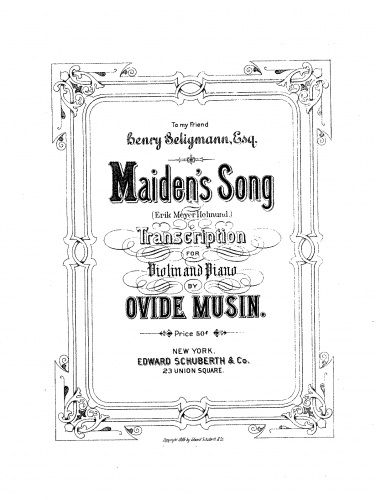 Meyer-Helmund - 4 Lieder - No. 4. Mädchenlied For Violin and Piano (Musin) - Score