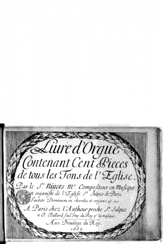 Nivers - Livre d'orgue contenant cent pièces de tous les tons de l'Église. - Score