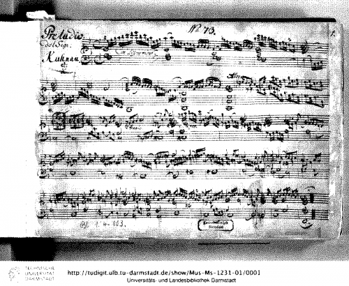 Kuhnau - Preludio, Fuga and Gigue - Score