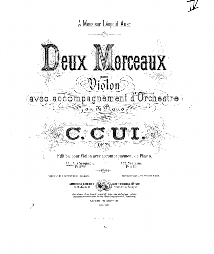 Cui - 2 Morceaux - For Violin and Piano - Score