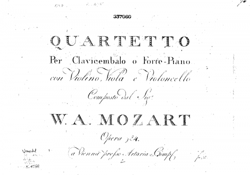 Mozart - Piano Quartet - Scores and Parts - Piano part