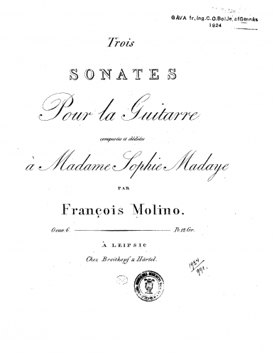 Molino - 3 Sonates - Score