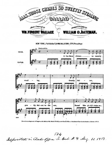 Wallace - Maritana - Overture For Voice and Guitar (Bateman) - Alas, those Chimes so sweetly Stealing (Aria)