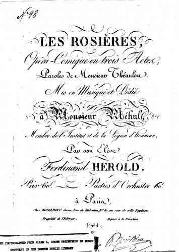 Hérold - Les rosières - Overture - Complete Orchestral Score