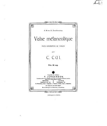 Cui - Valse mélancolique - Score