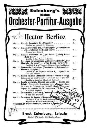 Berlioz - ''Béatrice et Bénédict'' - Overture - Score