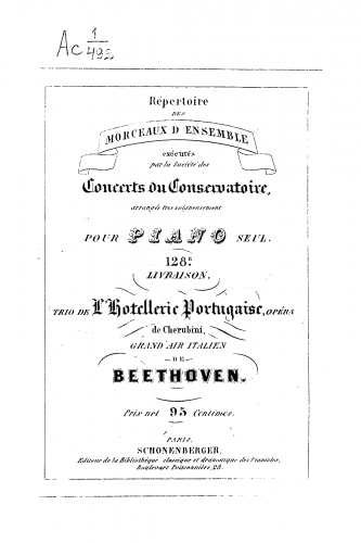 Cherubini - Lhôtellerie portugaise - Trio (No. 3) For Piano solo (Unknown) - Score