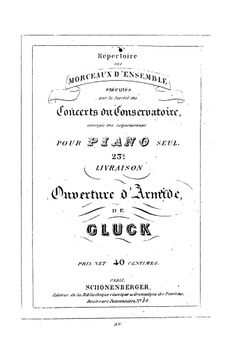 Gluck - Armide - Overture For Piano solo (Unknown) - Score