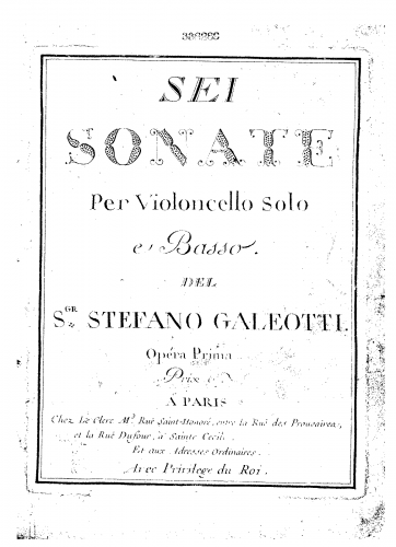 Galeotti - 6 Cello Sonatas - Score