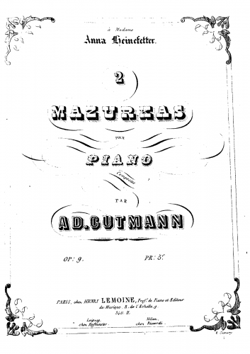 Gutmann - 2 Mazurkas, Op. 9 - Score