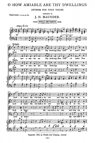 Maunder - O How Amiable are Thy Dwellings - For Mixed Chorus and Organ (Composer) - Score