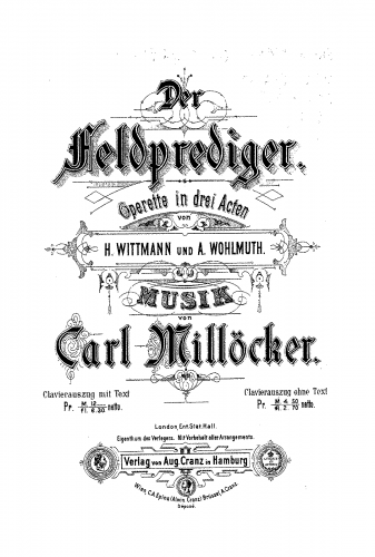Millöcker - Der Feldprediger - For Piano solo - Score