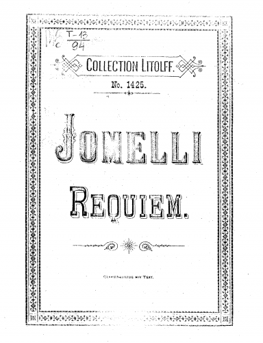 Jommelli - Requiem - Vocal Score - Score