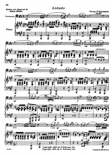 Goltermann - Cello Concerto No. 2 Op. 30 - Andante For Cello and Piano (Willeke) - Piano Score