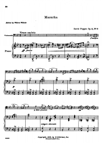 Popper - 3 Pieces for Cello and Piano - Scores and Parts 3. Mazurka - Piano Score