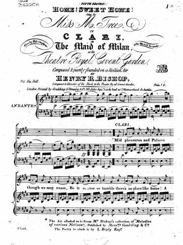 Bishop - Home, Sweet Home - Voice and Piano - Score