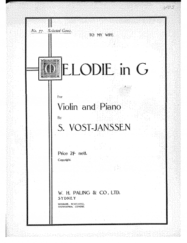 Vost-Janssen - Melodie in G - Piano Score and Violin Part