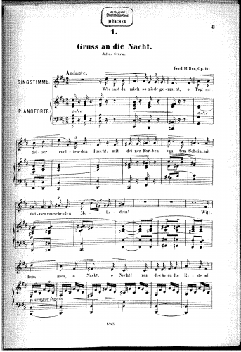 Hiller - 12 Lieder - Vocal Score - Score