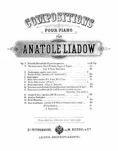 Lyadov - Arabesques, Op. 4 - Score