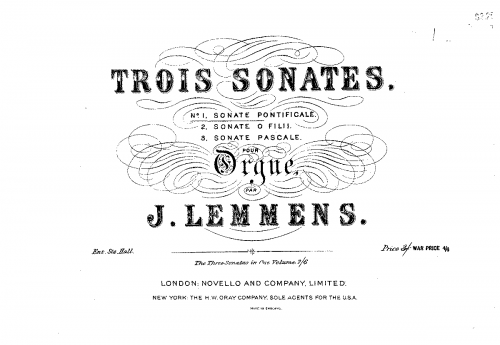 Lemmens - Trois Sonates pour Orgue - Organ Scores - Sonata No. 1 'Pontificale'