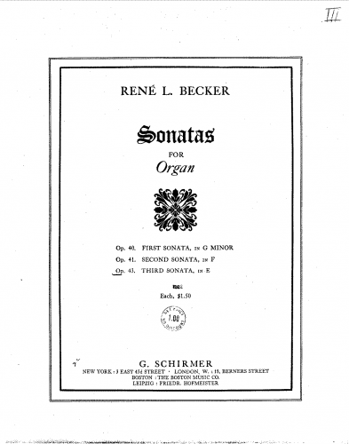 Becker - Organ Sonata No. 3, Op. 43 - Score