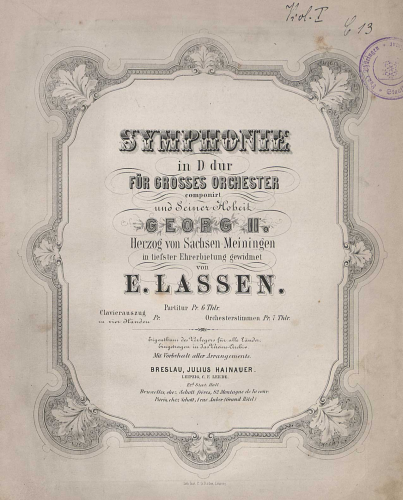 Lassen - Symphony No. 1 in D major - Score