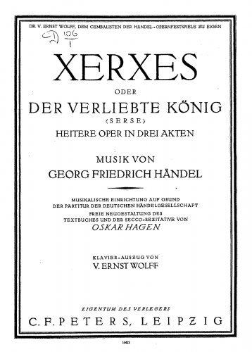 Handel - Serse - Vocal Score - Score