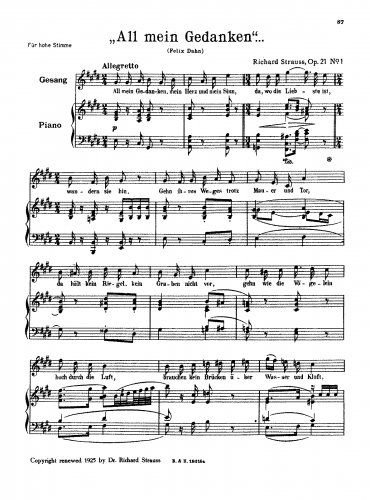 Strauss - Schlichte Weisen - Vocal Score - Score