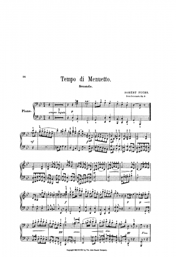 Fuchs - Serenade for String Orchestra No. 1 - Tempo di minuetto For Piano 4 hands - Score