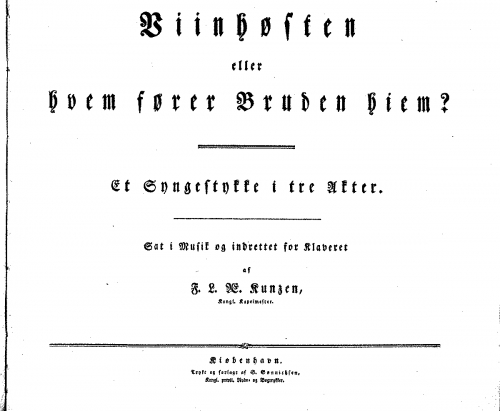 Kunzen - Das Fest der Winzer, oder Die Weinlese - Vocal Score - Score