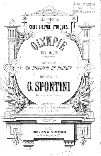 Spontini - Olimpie / Olympie / Olimpia - Vocal Score - Vocal Score