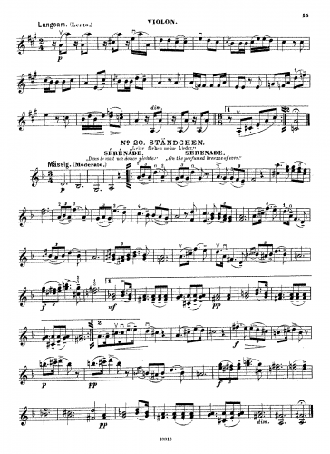 Schubert - Schwanengesang - Ständchen (No. 4) For Violin or Viola and Piano (Wolff) - Violin and viola parts