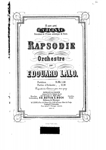 Lalo - Rapsodie norvégienne - Score